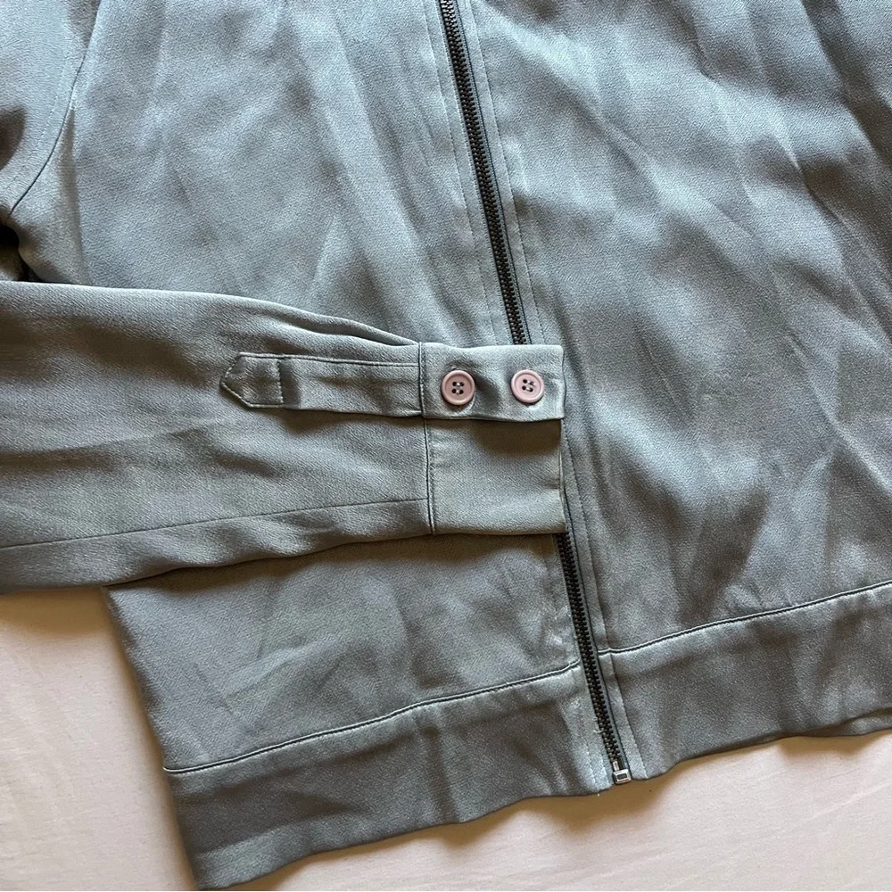 REFORMATION‎ light dusty blue satin zip up long sleeve bomber jacket